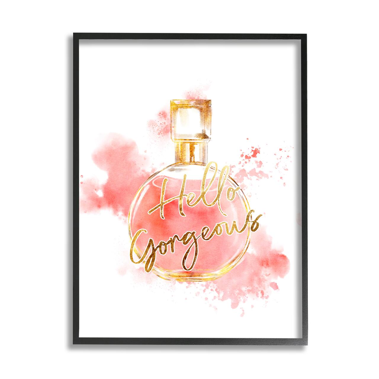 Stupell Industries Hello Gorgeous Fashion Cosmetic Perfume bottle Pink Watercolor Framed Wall Art